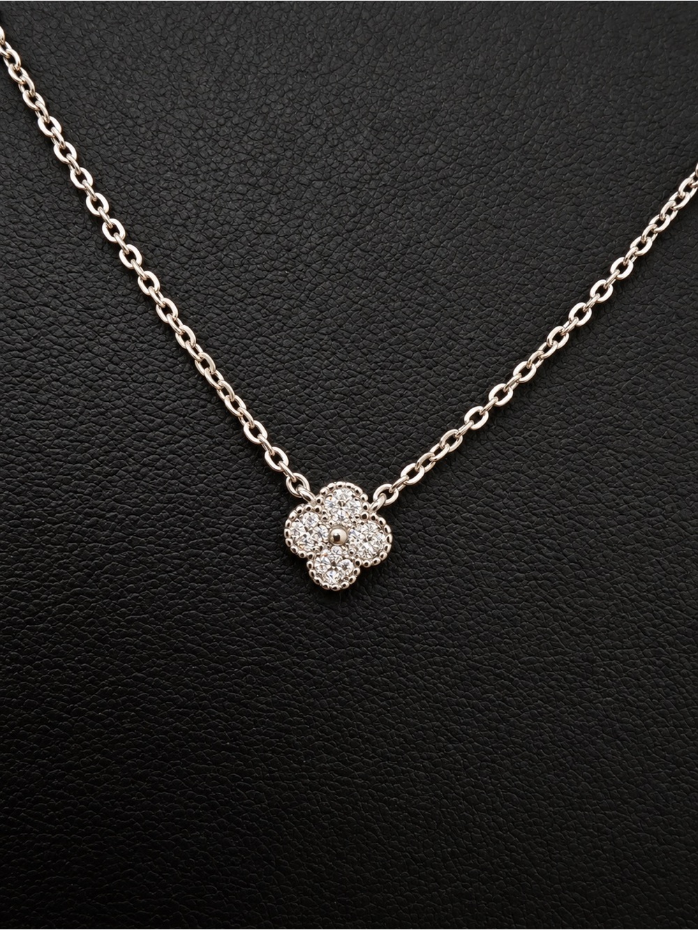 Moissanite Sterling Silver Flower Clover Necklace